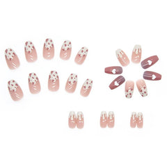 Aovica- 24Pcs/Set Short Ballet Fake Nails French Contracted Artistic Line Nail Arts Manicure Milk Heart False Nails With Design