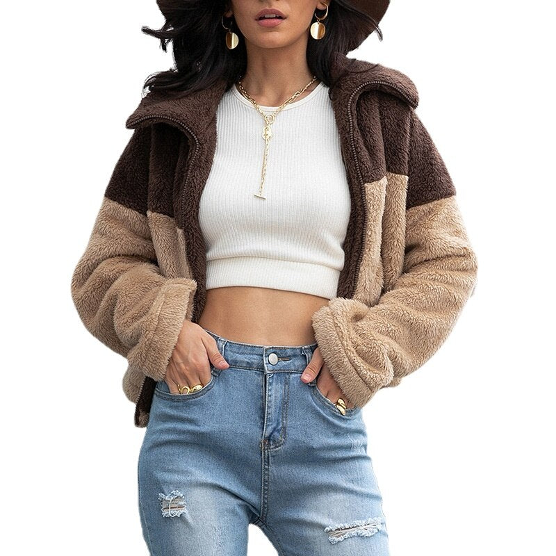 Aovica Early Autumn New Plus Size Bomber Jackets Coat  Women's Thick Plush Out Wear Zipper Cardigan Winter New Color Matching  Woman Jacket