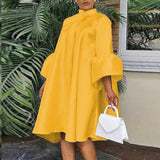 Aovica Fashion Oversized Party Dress Gorgeous Vintage Large Size Flare Sleeve Knee Dress Loose Yellow Purple Evening Birthday Outfits