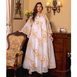 Luxury Gold Embroidery Guipure Lace Mesh Belted Dress Muslim Woman Dress Ramadan Moroccan Islamic Clothes
