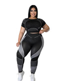 Aovica Plus Size Women Clothing Tracksuit Top And Pant Two Piece Sets Gym Joggers Black Sport Outfits