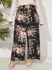 Aovica Plus Size Long Pants Women Summer High Waist Bohemian Flower Printed Wide Leg Pants 2022 Casual Vintage Holiday Trousers