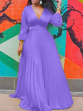 Aovica Birthday Maxi Dresses For Women Party Pleated Dress Long Sleeve  Elegant Chiffon Vintage Dress Streetwear