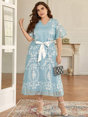 Aovica Elegant Women Plus Size Large Maxi Dresses 2023 Summer Ruffled Blue Long Oversized Muslim Evening Party Festival Clothing