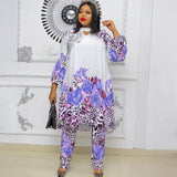 Aovica 2 Piece Set Women Africa Clothes 2023 African Dashiki New Fashion Two Piece Suit Long Tops And Pants Party Big Size For Lady