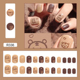 Aovica- 24Pcs/Box Square Head False Nails Rich Tiger Short Fake Nails Full Cover Press On Nail Tips Manicure Tool