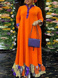 Aovica  2023 Summer Maxi Dress Women Vintage Floral Print Pleated 3/4 Sleeve Patchwork  Dresses V Neck Bohemian Long Vestidos