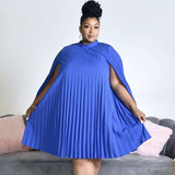 Aovica African Women Oversized Party Dress Pleat Loose Short Dresses Cloak Sleeve Stand Collar Large Female Birthday Robes for Summer