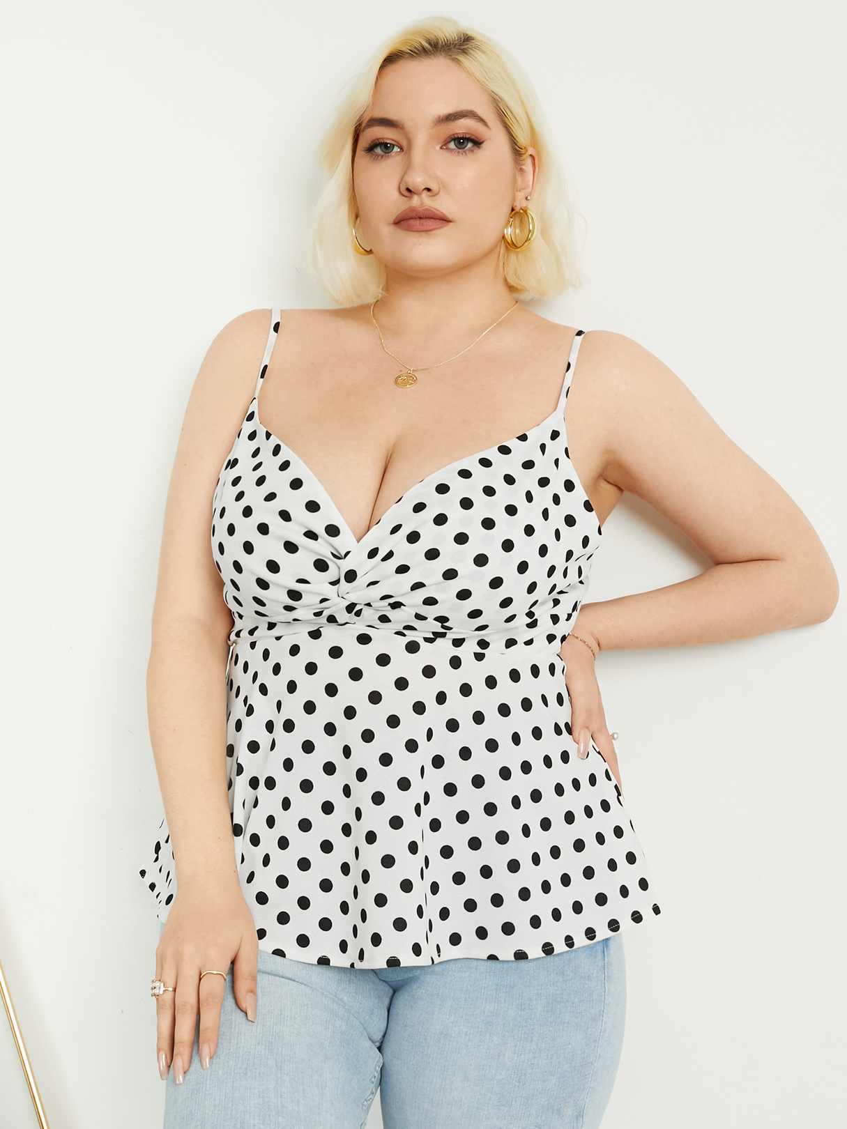 Aovica 2023 Plus Size Summer Women Blouses Tops Sleeveless Tanks Camis Polka Dots  Club Party Beach Tees Tunic Shirt
