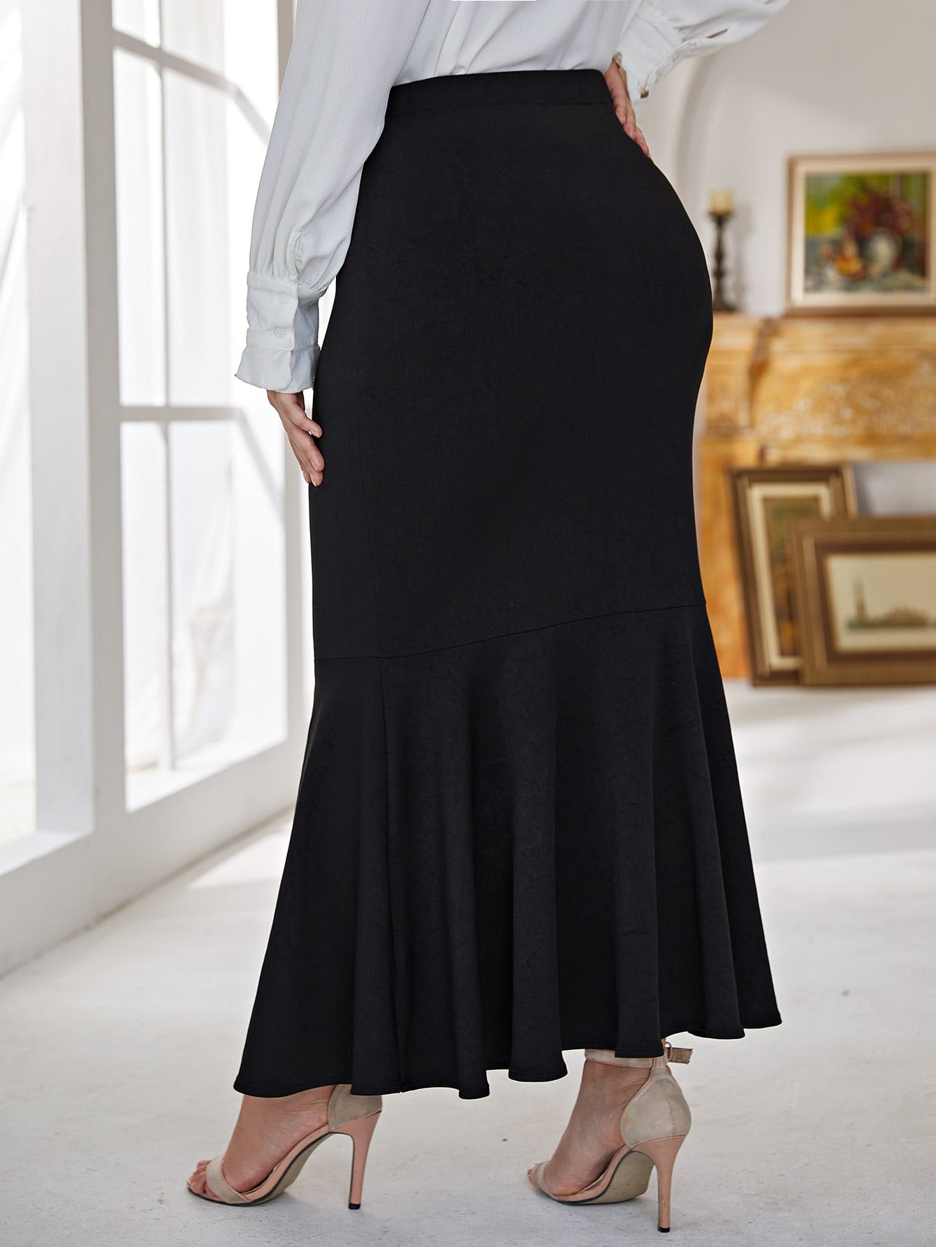 Clearance Price Large Plus Size Women Draped Skirt 2023 Summer Long Chic Elegant Evening Clothes Office Lady Outfit