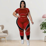 Plus Size Sets Women's Clothes Tracksuit Short Top and Pant Two Piece Sets Gym Joggers New Sports Outfits High Elastic Yoga Set