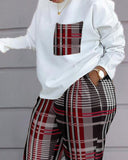 Aovica 2 Two Piece Set Women Track Suit Fashion Patchwork O-Collar Long Sleeve Set Ladies Top & Long Pants Women Streetwear Set
