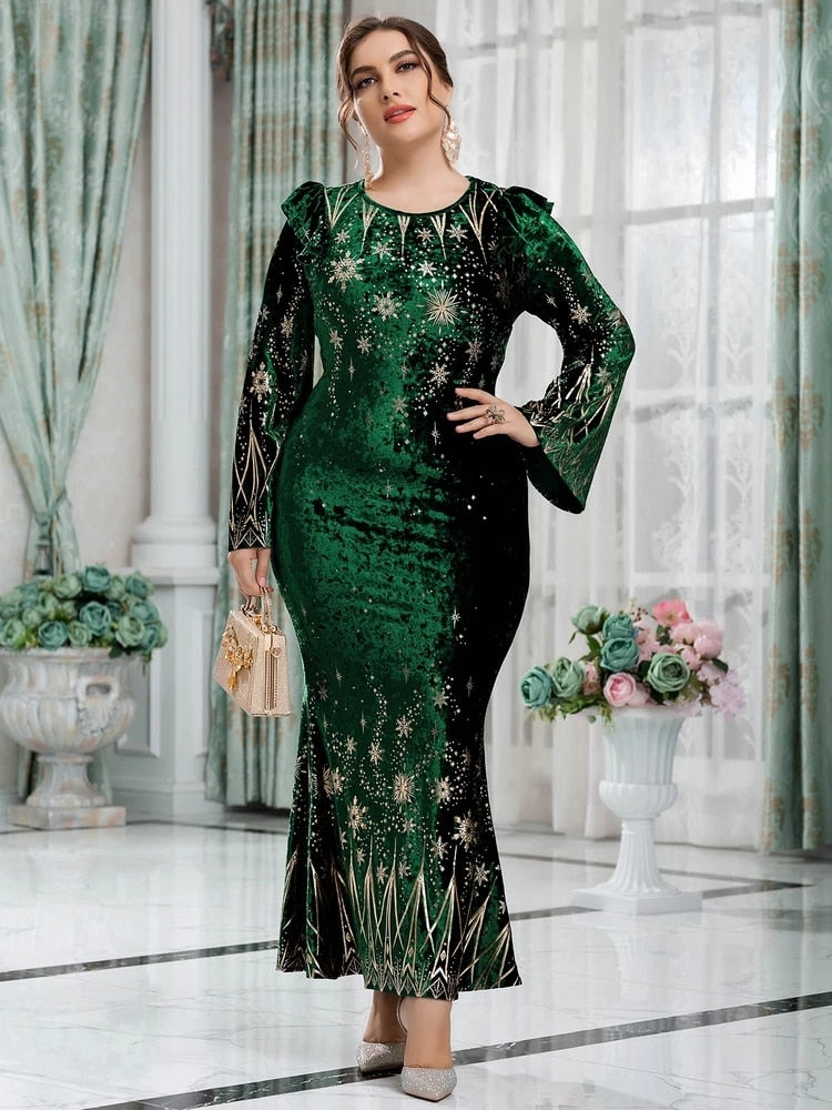 Aovica  Chic Elegant Plus Size Large Maxi Dresses For Women 2022 Spring Bodycon Green Oversized Long Evening Party Prom Clothing