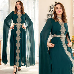 Elegant Moroccan Caftan Evening Wedding Women Dress With Cape Sleeve Formal Dubai Islamic Muslim Party Maxi Dresses Abayas Arab