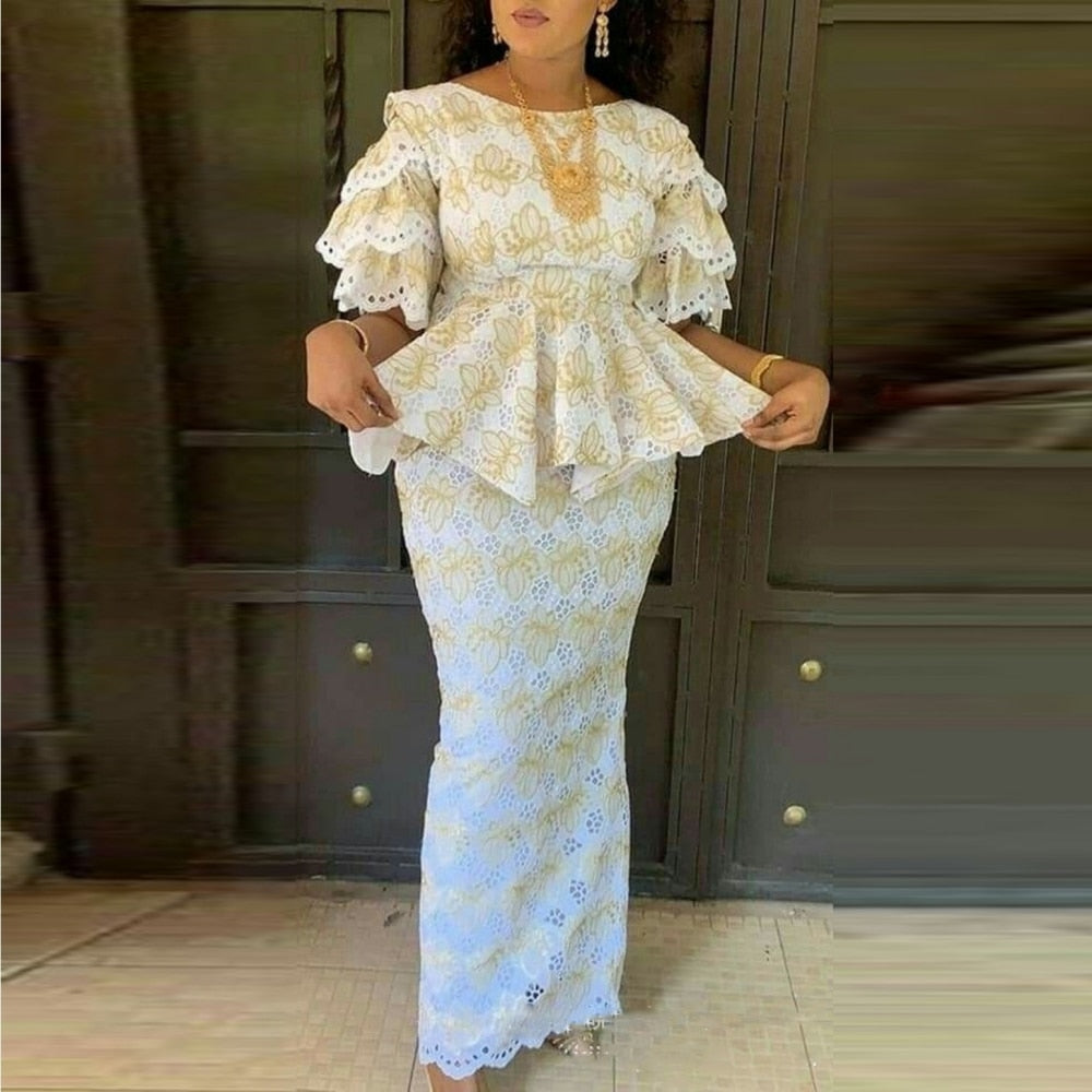 Aovica Plus Fashion African Dresses Bodycon Lace Maxi Dress Elegant Wedding Gowns Ankara Long Dress New Robes