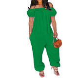 Aovica Plus Size S-4xl Jumpsuit Women Elegance Wholesale Off Shoulder Solid Short Sleeve Loose Overalls One Piece Outfits Dropshpping