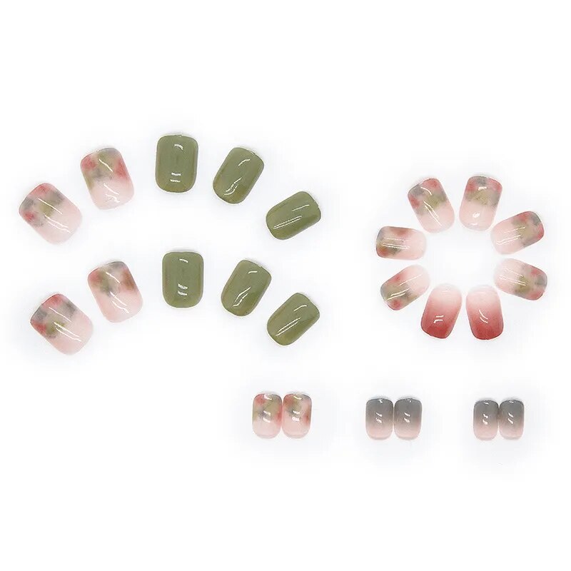 Aovica- Multi-color Smudged Light Luxury Waterproof High-quality Manicure False Nails Wearable Nail With Wearing Tool