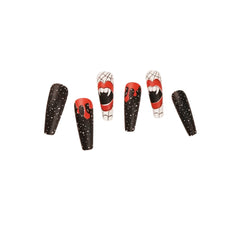 Christmas Aovica False Nails Press On Set Almond Black Ghost Design Long Fake Nail Pumpkin Pressure Decorated Adhesive Nail Tips 24Pcs