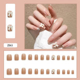 Aovica- French Butterfly Fake Nails Art Nail Tips Press on False Nail Set Full Cover Artificial Short Square Head Fingernails