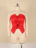 Aovica Women Red Party Tops 2023 Elegant Crop Tops with Big Bow Summer  Bare Shoulder Backless Anti Slip Tube Tops Blouse 3XL