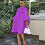 Aovica Fashion Oversized Party Dress Gorgeous Vintage Large Size Flare Sleeve Knee Dress Loose Yellow Purple Evening Birthday Outfits