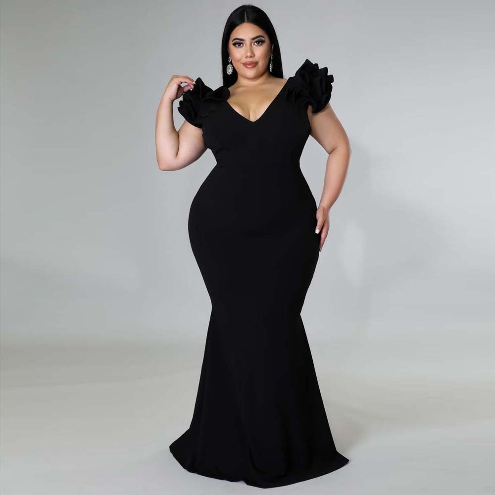 Aovica designer plus size evening dress elegant ruffle red black  backless large sizes women party formal maxi long dresses summer