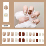Aovica- 24pcs/box Detachable Fake Nails Set Nude Smudge Full Nail Art Tips Beauty Nail Artificial False Nails Tips With Wearing Tools