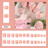 Aovica- Spring Sakura Lovely Girl Nail Art Wearable False Nails Press On Fake Nails Tips 24pcs/box With Wearing Tools As Gift