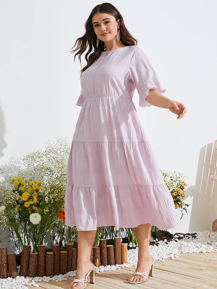 Aovica Fashion Long Shirt Dress 2023 Summer Women Flare Sleeve Ruffled Party Sundress Casual Backlesss  Plus Size Vestidos