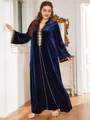 Aovica Luxury Robe Plus Size Women Dress Muslim Solid Blue Clothing Winter Maxi Dresses Large Loose Outfits With Fluff