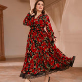 Aovica  Women Casual Elegant Plus Size Oversized Maxi Dresses 2022 Spring Floral Large Long Sleeve Evening Party Turkey Clothing