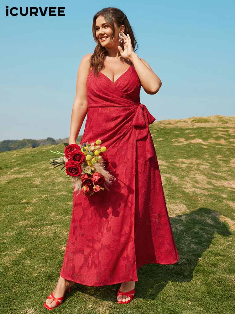Aovica Elegant Red Lace Maxi Dress 2023 Summer Women  V Neck High Slit Bandage Evening Party Sundress Plus Size Long Robe