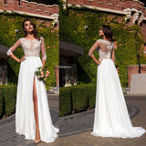 Aovica O-neck Lace Cocktail dresses Splicing Embroidery Split Wedding dress Fashion Party Elegant  Court Train Long Prom Dress