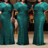 Graduation dress Plus Size Formal Dress Women Green Evening Party Wedding Dresses 5XL Elegant Simple Sequin Long Dresses Large Sizes Clothing
