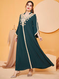 Abaya Plus Size Dress For Muslim Women With Long Sleeves Luxury Embroidery Solid Color Evening Party Festival Robe Cloth
