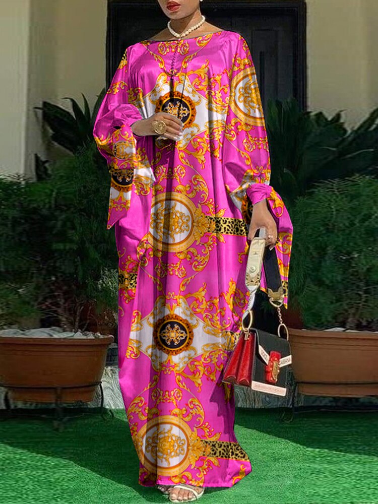 Aovica  Robes Women 2022 Vintage Printed Long Sleeve Dresses Casual Loose Bohemian Vestidos Summer Casual Loose Long Maxi Sundress