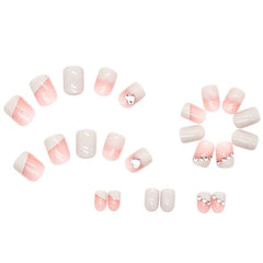 Aovica- 24Pcs/Set Short Square Fake Nails Heart Diamonds Nail Arts Manicure False Nails With Design With Wearing Tool