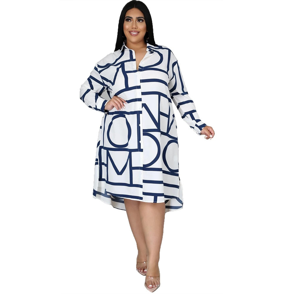 Aovica Plus Size Dresses Women  Wholesale Buttons Casual Long Sleeve Loose Office Lady Fashion New Shirt Midi Dress Dropshipping