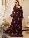 Women Plus Size Maxi Dresses 2023 Luxury Embroidery Chic Elegant Long Sleeve Floral Muslim Turkish Party Evening Clothing