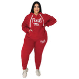 5XL Plus Size Women's Fashion Casual Sports Suit Two Pieces Autumn Winter Long Sleeve Hoodie And Pant Letter Print Outfits