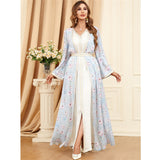 spring dresses for women 2023 Sets Floral Print Belted Kaftan Marroco Abaya Party Dresses Islamic Outfits Abaya Eid Ramadan