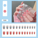 Aovica 24Pcs/Set Full Cover False Nail Tips Shining Fashion Medium Length Silvery Fake Nails With Glue Nail Art Europen Manicure Tips