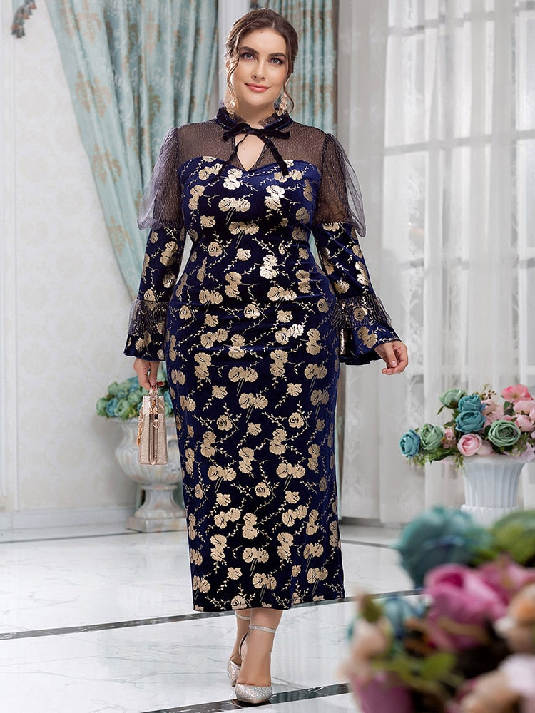 Aovica  Women Plus Size Large Maxi Dresses 2022 Spring Luxury Chic Elegant Long Sleeve Evening Party Festival Oversized Clothing