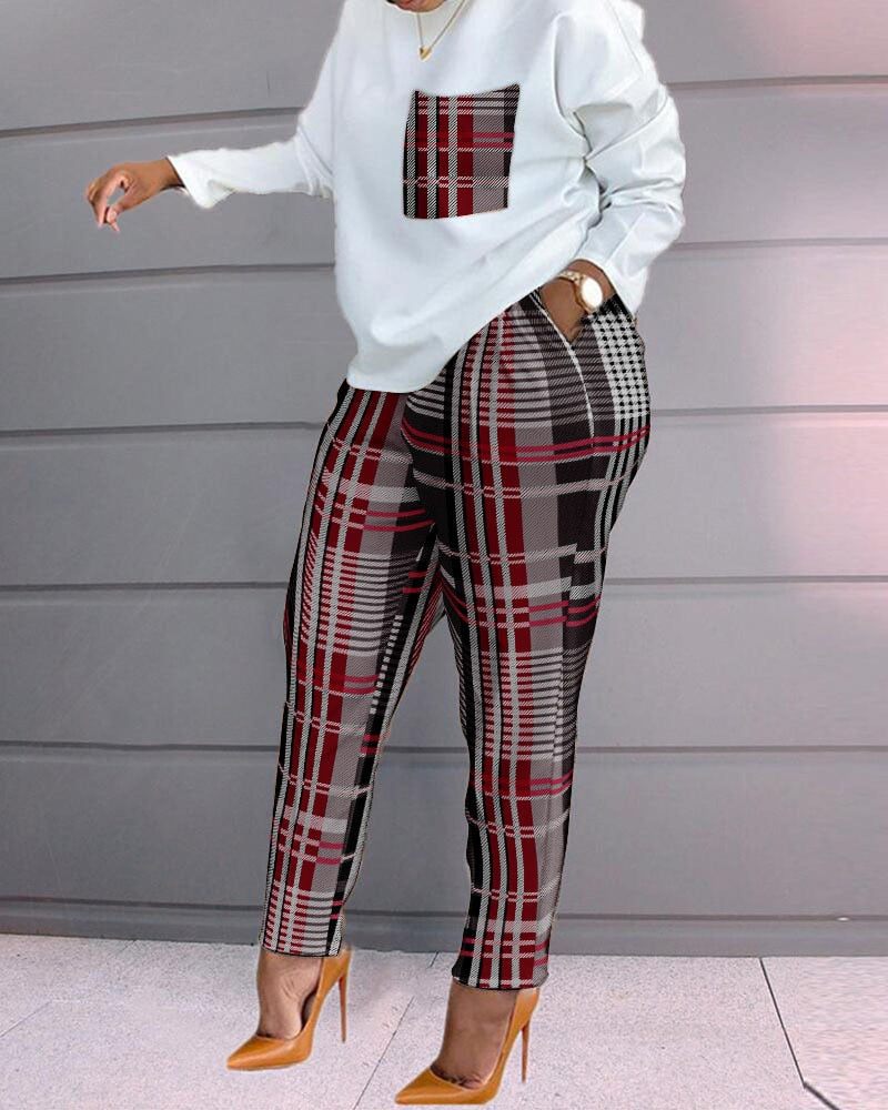 Aovica 2 Two Piece Set Women Track Suit Fashion Patchwork O-Collar Long Sleeve Set Ladies Top & Long Pants Women Streetwear Set