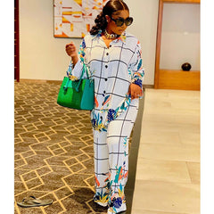 Aovica 2 Piece Set Africa Clothes 2023 African Dashiki New Dashiki Fashion Suit Top And Trousers Super Elastic Party Plus Size For Lady