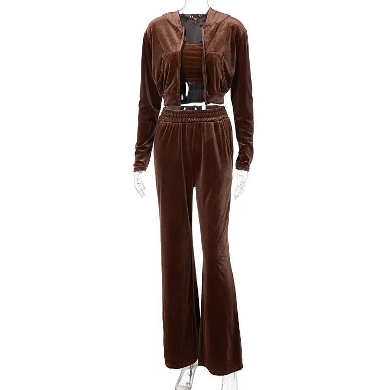 Women 3 Pieces Tracksuits Autumn Velvet Zipper Hoodie Sweatshirt Pants Sets Female Long Trouser Suits Streetwear Ladies Outfits