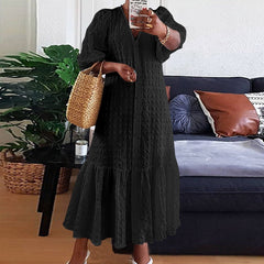 Aovica 2023 Women Shirt Dress  V Neck Button Half Sleeve Long Dresses Bohemian Vestidos Plus Size 5XL Elegant Robes