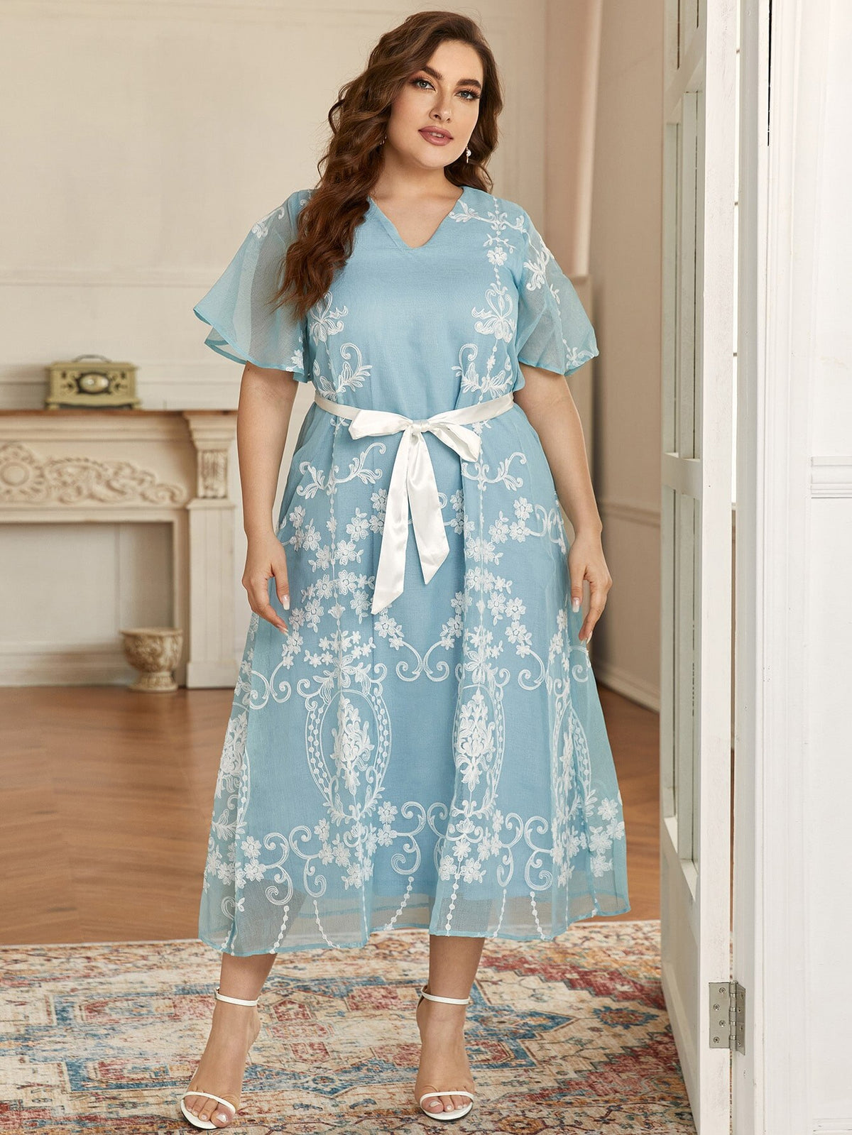 Aovica Elegant Women Plus Size Large Maxi Dresses 2023 Summer Ruffled Blue Long Oversized Muslim Evening Party Festival Clothing