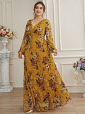 Women Plus Size Maxi Dresses 2023 Luxury Embroidery Chic Elegant Long Sleeve Floral Muslim Turkish Party Evening Clothing