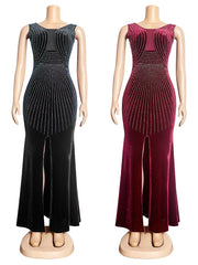 Aovica  Luxury Velvet Dresses For Women 2023 Elegant Wedding Party Gowns Sleeveless Bodycon  Maxi Robe Ankara Dashiki Kaftan Wear